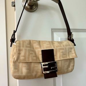 Fendi leather trimmed Zucca baguette